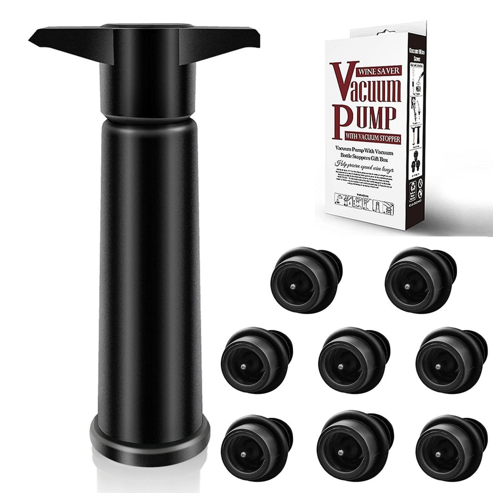 BETTFOR Wine Saver Pump with 8 Vacuum Wine Stoppers, Wine Bottle Stoppers with Food Grade Silicone Leak proof Keep Fresh Suitable for All Standard Wine Bottles