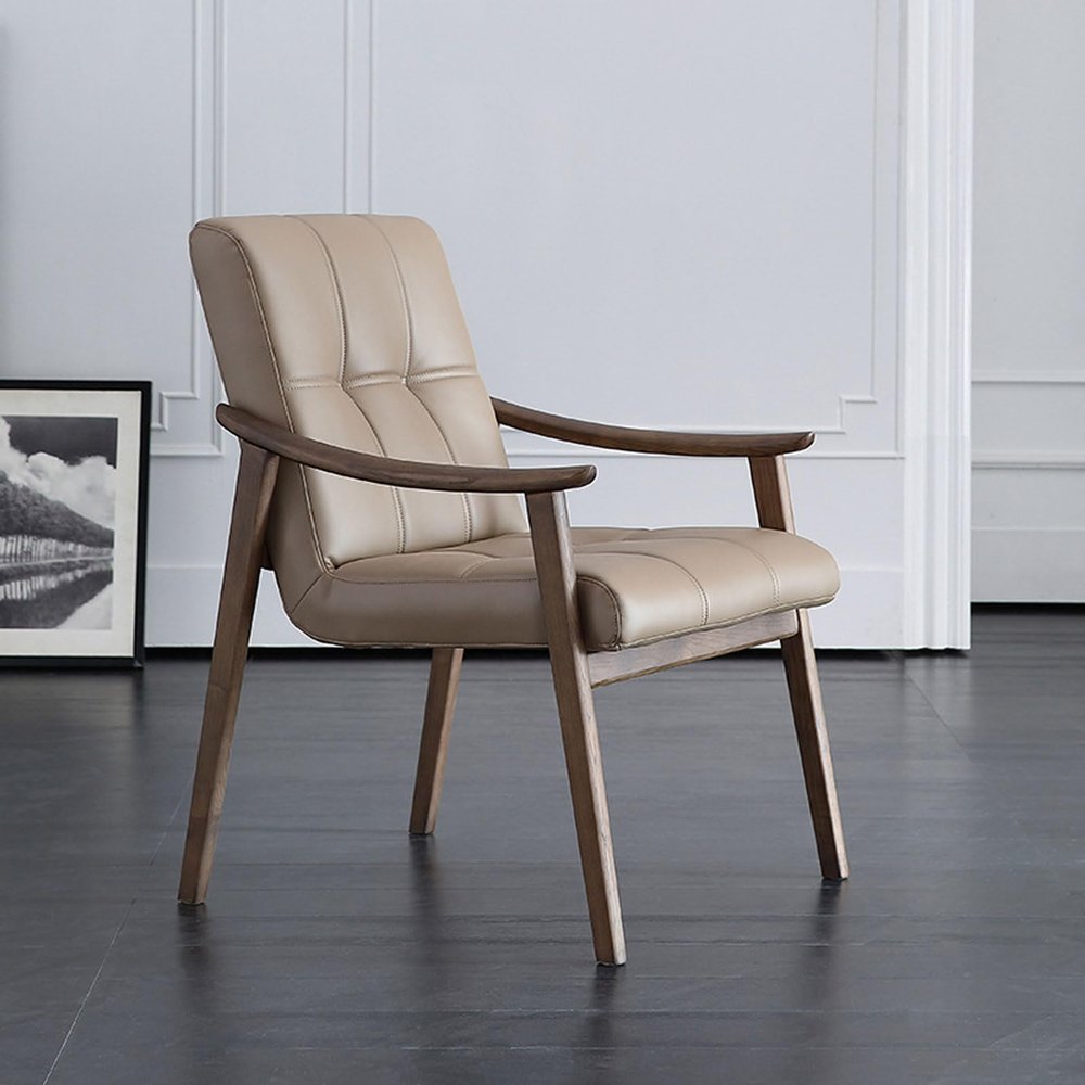 RUANLOV Modern Upholstered Dining Room Chairs, Solid Wood Chair with Backrest, Designer Dining Chair, with Armrests, Mortise and Tenon, Microfiber Leather, Casual, Open Back Home DCor (A)
