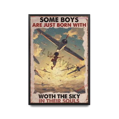 Aluminum Metal Vintage Sign Some Boys Are Just Born With Woth The Sky In Their Souls For Man Cave Bar Pub Club Home Wall Decoration 8.00"x12.00"Black Metal Frame