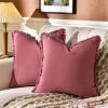 AmHoo Pack of 2 Linen Pillow Covers with Tassels Fringed Decorative Rustic Natural Throw Pillowcase Cushion for Couch Sofa Bedroom 16 x 16-Inch Dusty Rose view 1
