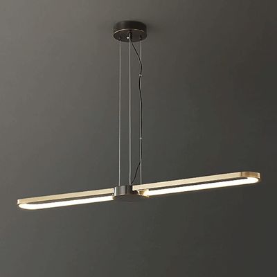 SteFik Brass Linear Pendant Light, Modern 26W LED 3 Color Mode Hanging Lamp, Metal Long Ring Suspension Lamps with Acrylic Shade Drop Lights, Minimalist Kitchen Island Chandeliers,Pendant