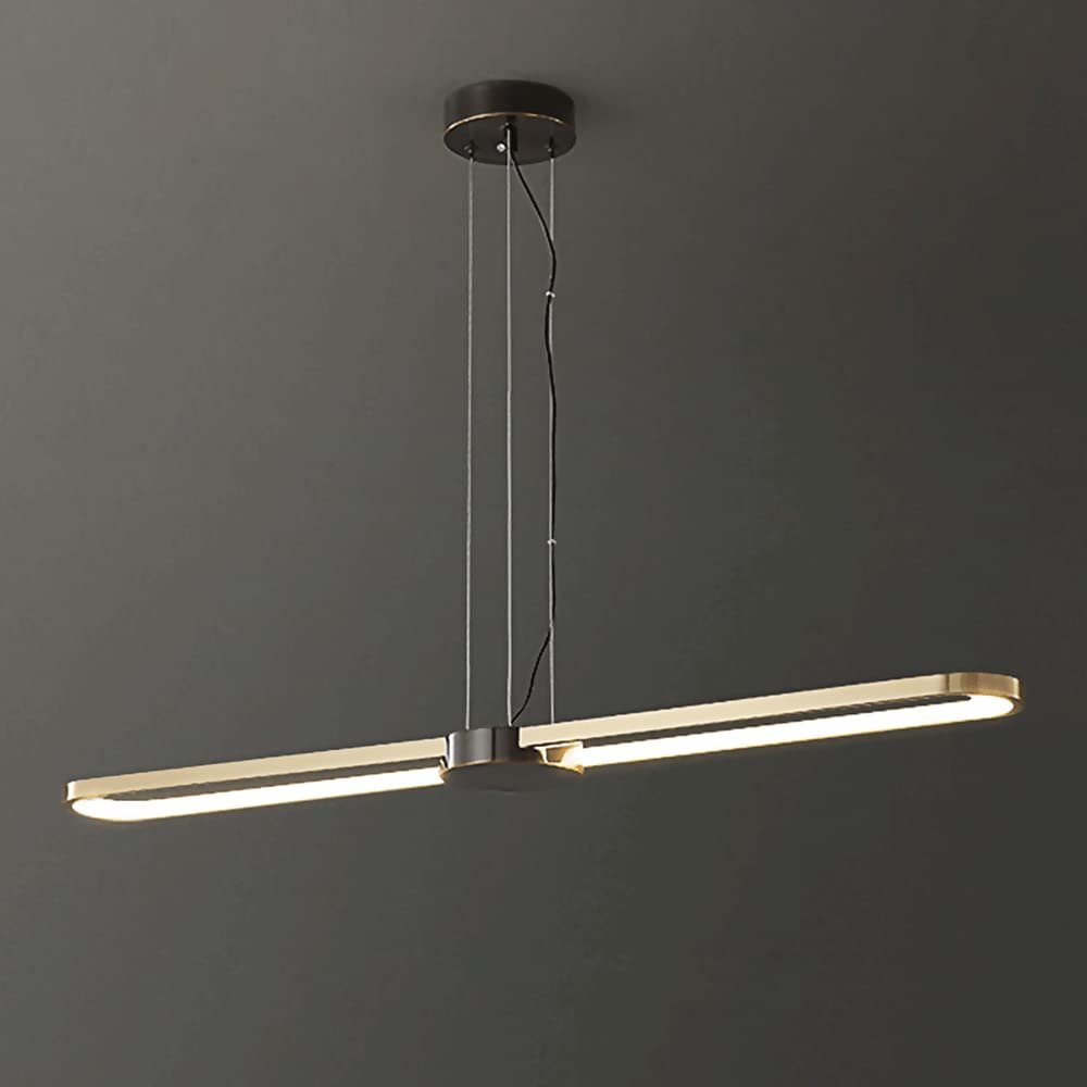SteFik Brass Linear Pendant Light, Modern 26W LED 3 Color Mode Hanging Lamp, Metal Long Ring Suspension Lamps with Acrylic Shade Drop Lights, Minimalist Kitchen Island Chandeliers,Pendant