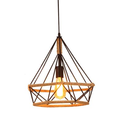 Hemp Rope Diamond Chandelier E27 1- Lamp Retro Simple Metal Pendent Lamp - Iron Ceiling Hanging Light Living Room Dining Bar Home Decoration Lighting Lamp,Pendant