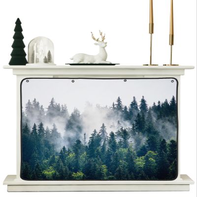 Green Summer Forest Fireplace Cover Decorative, Magnetic Fireplace Cover Indoor Fireplace Blanket Insulation Fireplace Draft Stopper Save Energy Fog Natural Scenery Ombre Texture 36" Wx27 H