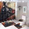 Brebasf Beautiful Old Steam Train 4 Pieces Shower Curtain Set,Abstract Oil Painting Fall Forest Antique Steam Train Non-Slip Rugs Toilet Lid Cover Bath Mat and Bathroom Curtain view 1
