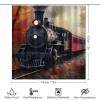 Brebasf Beautiful Old Steam Train 4 Pieces Shower Curtain Set,Abstract Oil Painting Fall Forest Antique Steam Train Non-Slip Rugs Toilet Lid Cover Bath Mat and Bathroom Curtain view 2