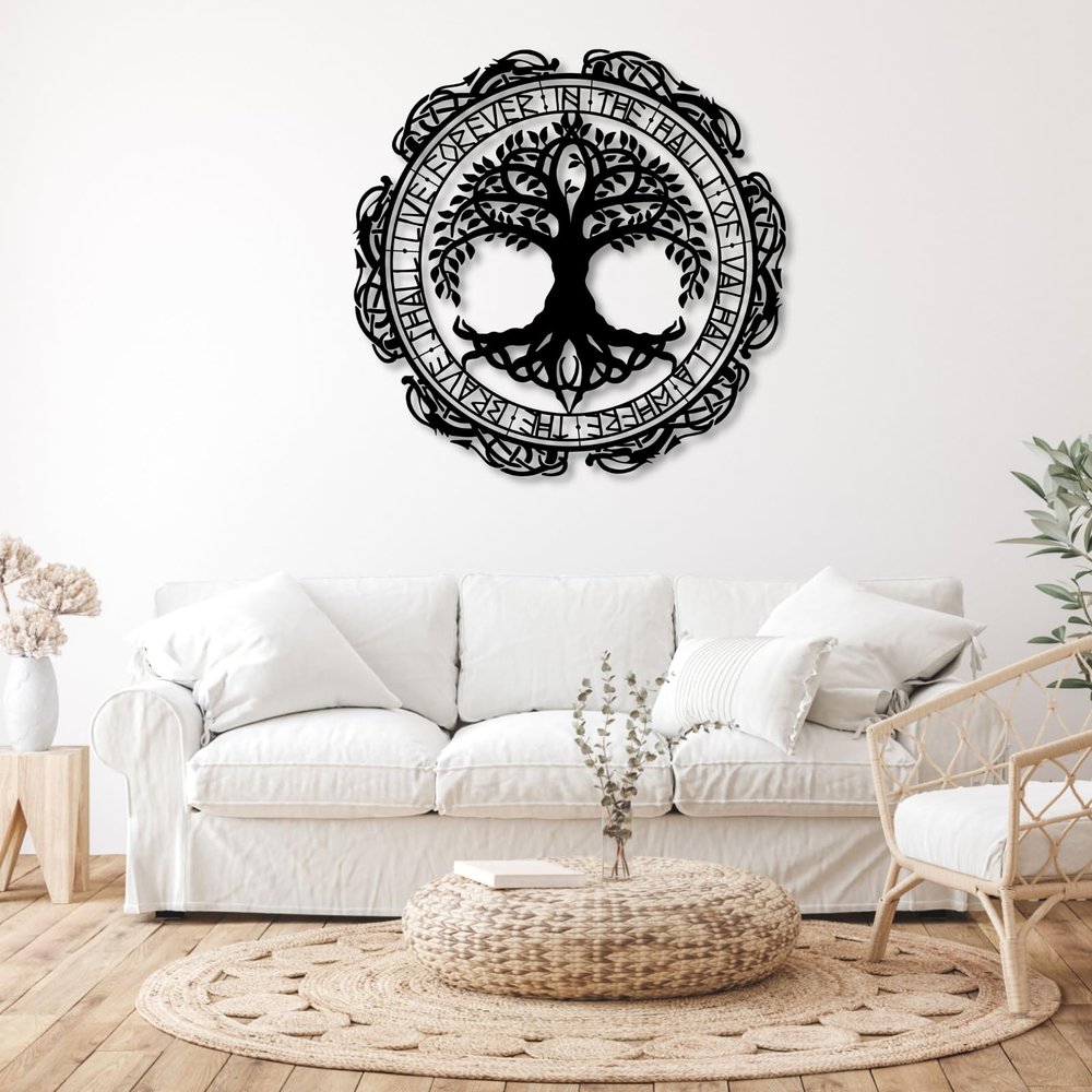 Tree of Life Metal Wall Art, Metal Tree Wall Art, Tree of Life Wall Art, Tree of Life Wall Decor, Metal Tree Decoration, Large Round Tree Sign, Tree Silhouette, Living Room Bedroom Decor (18"x 18"| 47x47cm, Black)