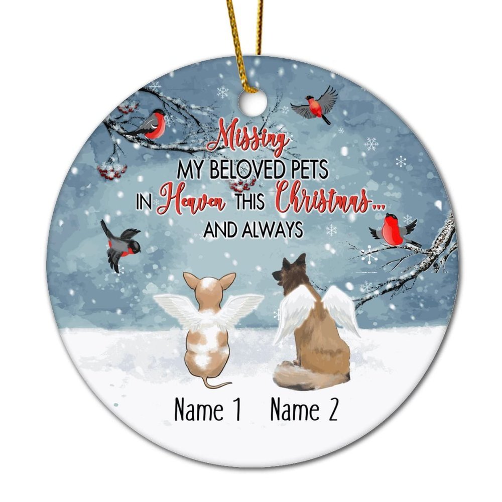 Guangpat Miss My Beloved Pets in Heaven Ornament Custom Pet Ornaments Xmas Circle Ceramic Ornament Personalized Dog Keepsake Pet Memorial Gift, Pet Loss Gift, German Shepherd Ornament