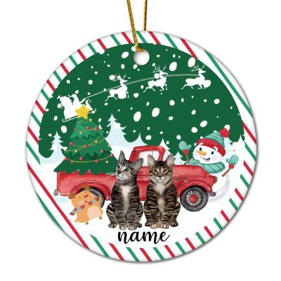 Guangpat Custom Pet Ornaments 2022 Ceramic Christmas Tree Decorations Personalized Pet Memorial Ornament Pet Portrait Name Gift Xmas Stocking Stuffer Dog Gifts Two Brown Tabby Cats Keepsake