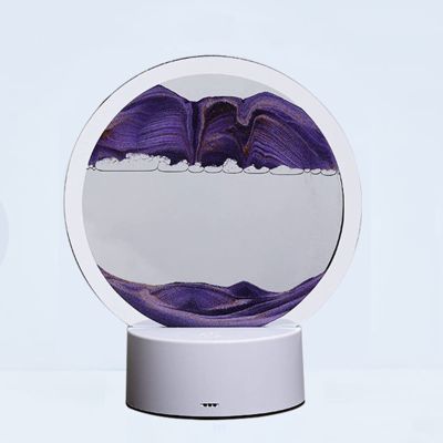 MZEER Hourglass Art Decorative Ornaments, Quicksand Artist Residence Decoration Round Glass 3D Deep Sea Sand Scene Dynamic Display Frame Desktop (Color : Violet)