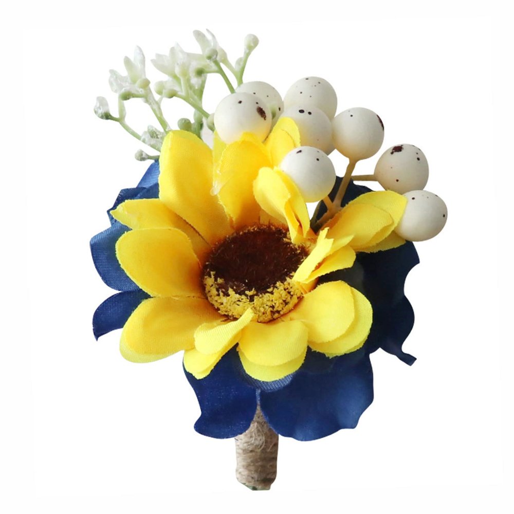 2/4/6 PCS Artificial Sunflower Wrist Corsage and Boutonniere Set Artificial Sunflower Boutonniere Corsage Wristlet with Berries Silk Corsage Wristband Flower Decor for Wedding(4Pcs Corsage Flower)