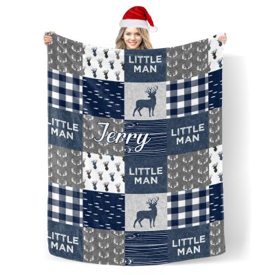 Custom Blanket with Name Text,Personalized Patchwork Deer Soft Fleece Blankets Tapestry for Baby Gifts 40X50inch