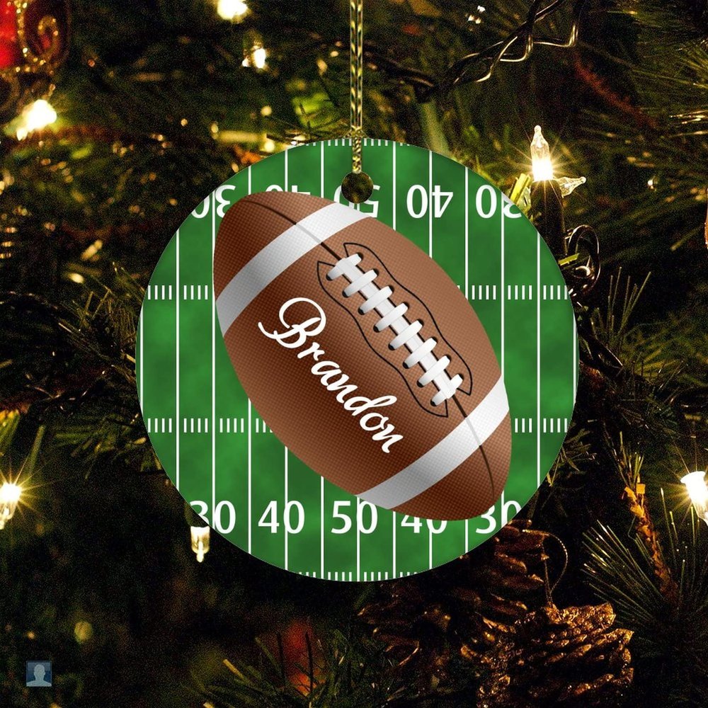 DOREENABE Football Design Ornament Christmas Xmas Tree Ornament Decoration Hanging Pendant Decor Double Sided Porcelain 3 Inch