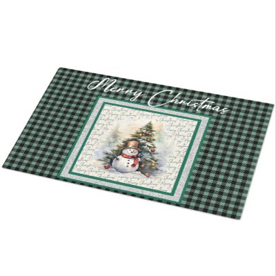 Fluffy Bath Rug Christmas Snowman Xmas Tree,Non Slip Shag Carpet Soft Floor Door Mat Retro Letter Words Green Black Plaid,Absorbent Entrance Rugs for Kitchen Bathroom Living Room