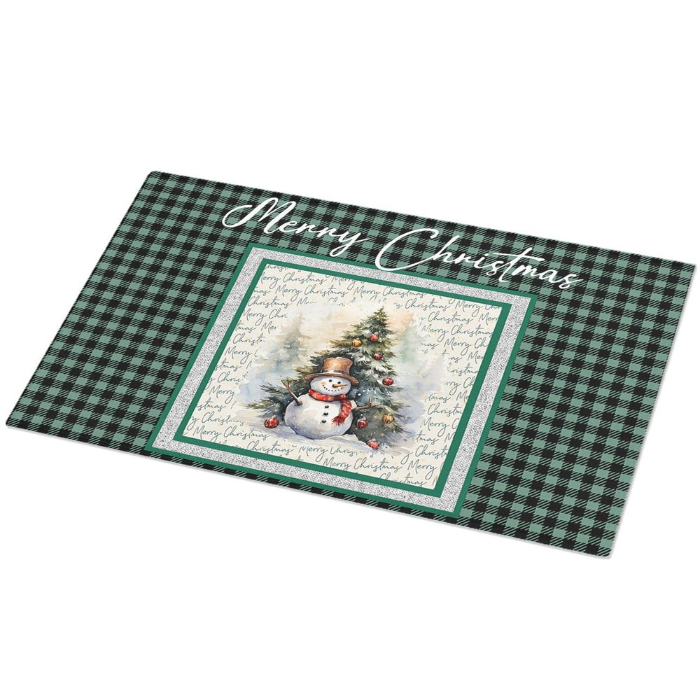 Fluffy Bath Rug Christmas Snowman Xmas Tree,Non Slip Shag Carpet Soft Floor Door Mat Retro Letter Words Green Black Plaid,Absorbent Entrance Rugs for Kitchen Bathroom Living Room