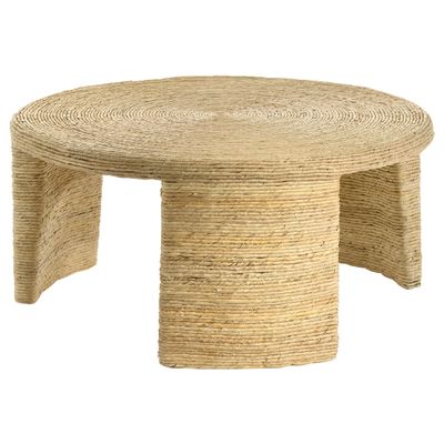 Coaster Home Furnishings - Artina - Woven Rattan and Wood - Round Coffee Table with Bracket-Style Legs and Banana Leaf Detail - Living Room - 36 Inches - Natural Brown - 708508