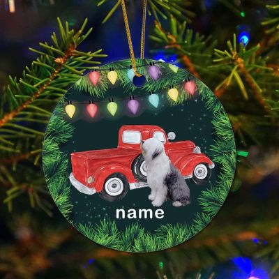 Guangpat Personalized Pet Memorial Keepsake, Christmas Tree Decoration, Dog Ornament Stocking Stuffer, Old English Sheepdog Funny Ornament, Xmas Tree Hanging Pendant, Goliday Tag Gift for Dog Lovers,