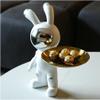 KarFri Key Tray Gold Decorative Tray Resin Space Rabbit Sculpture Statue Coffee Table Decor Home Decor Jewelry Organizer Tray Key Phone Watches Tray Candy Tray (Size : White a) view 2