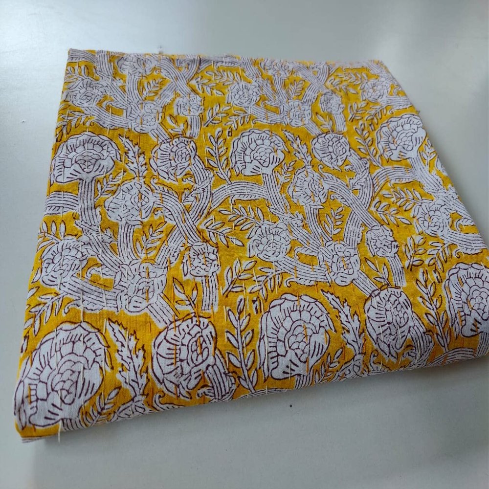 Kalap Indian Handmade Cotton Queen Kantha Quilt Traditional Twin Kantha Quilt Kantha Quilt Blanket Indian Kantha Queen Bedspreads Throw King Size Quilt Bed Cover (Yellow Block, Twin 90 X 60 inch)