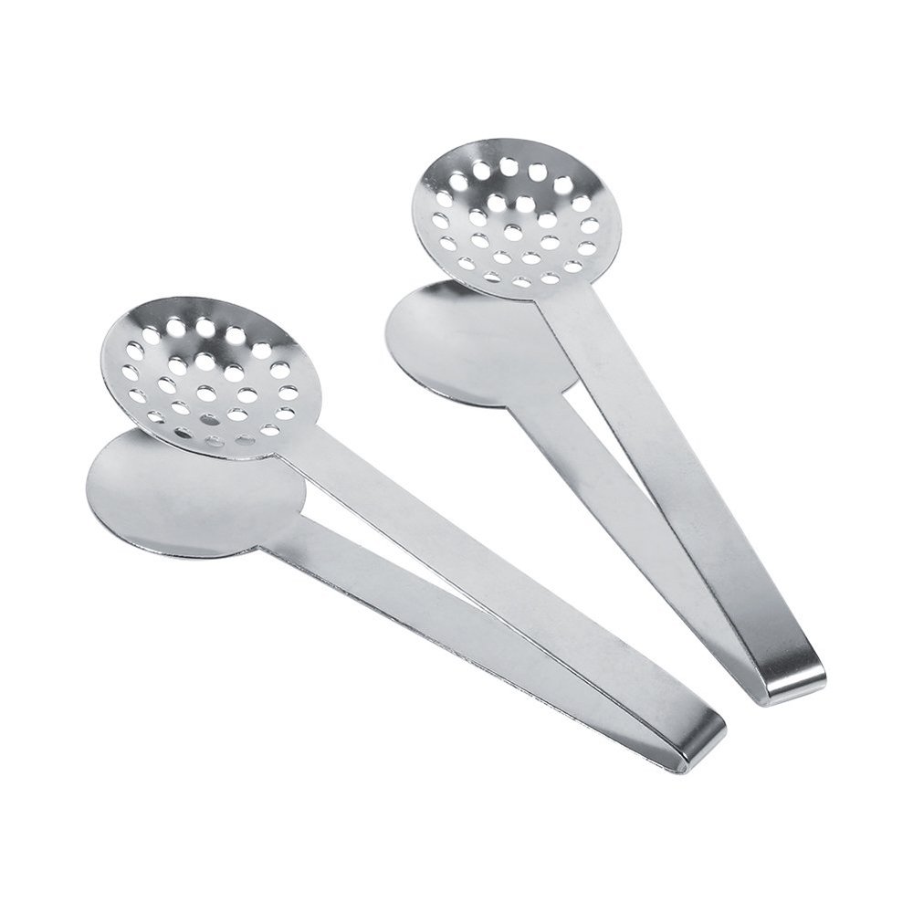 2PCS Tea Bag Squeezer, Stainless Steel Tea Bag Tongs Round Tiny Tongs with Comfortable Grip Tea Bags Strainer and Holder Dual Plate Design Gift for Tea Lovers Silver
