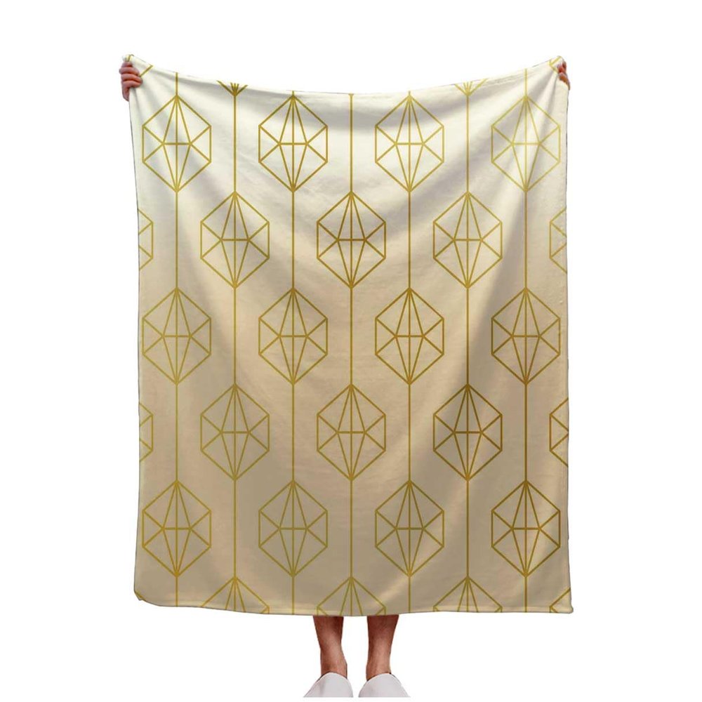 Soft Plush Blankets Cream Coloured Geometric Checked Throw Covers Soft, Plush, Fluffy, 60inch X 70inch