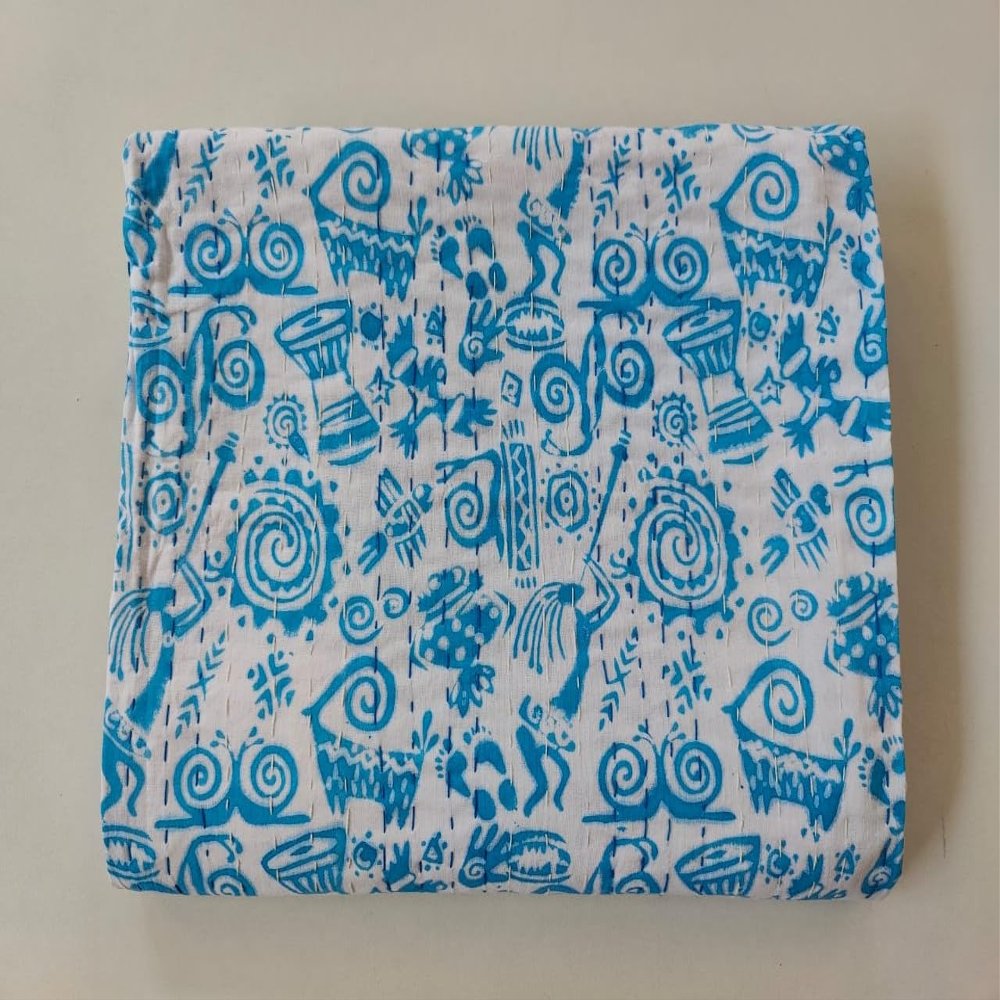 Kalap Indian Handmade Cotton Queen Kantha Quilt Traditional Twin Kantha Quilt Kantha Quilt Blanket Indian Kantha Queen Bedspreads Throw King Size Quilt Bed Cover (Turquoise Block, Twin 90 X 60 inch)