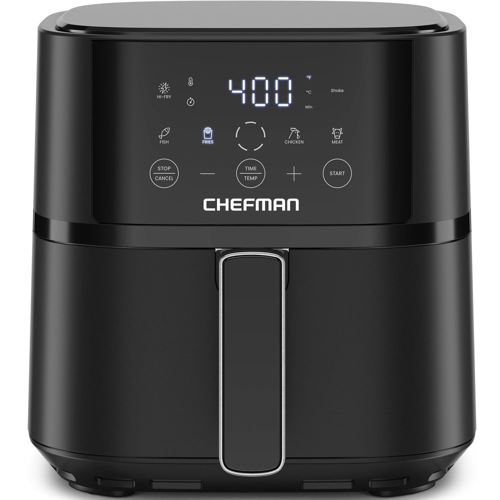 Chefman Air Fryer 4 QT Compact Airfryer for Quick & Easy Meals in Minutes, Features Hi-Fry Technology for Extra Crisp, Touchscreen Controls with 4 Presets, Nonstick & Dishwasher Safe Basket - Black