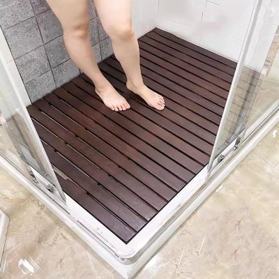 HDYZJQ Dark Brown Wood Shower Mats, Sturdy Non-Skid Bath Mats/Rectangle Foot Platform for Bathroom Tub Sink/Tiles Floors, Wooden Shower Mat, 16 20 24 32 36inch Wide(32inx40in(80cmx100cm))