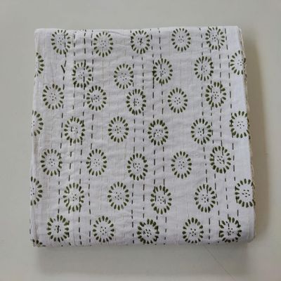 Kalap Indian Handmade Cotton Queen Kantha Quilt Traditional Twin Kantha Quilt Kantha Quilt Blanket Indian Kantha Queen Bedspreads Throw King Size Quilt Bed Cover (Green Block, Twin 90 X 60 inch)