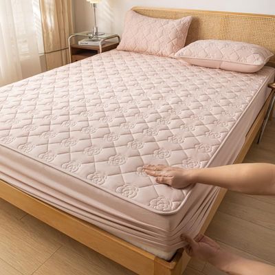 FCLDESHOP Deep Pocket Queen Size Sheets,Thickened Quilted Waterproof Extra Deep Pocket Bedspread,Elderly Children's Room Urine Barrier Bedding Sheets,Pink,200X200cm (1pcs)