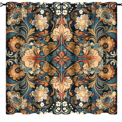 Brebasf Abstract William Morris Floral Blackout Thermal Insulation Curtains,Rustic Aesthetic Art Watercolor Spring Floral Theme Room Darkening Top Grommets Curtain-2 Panels 84" L x 42" W