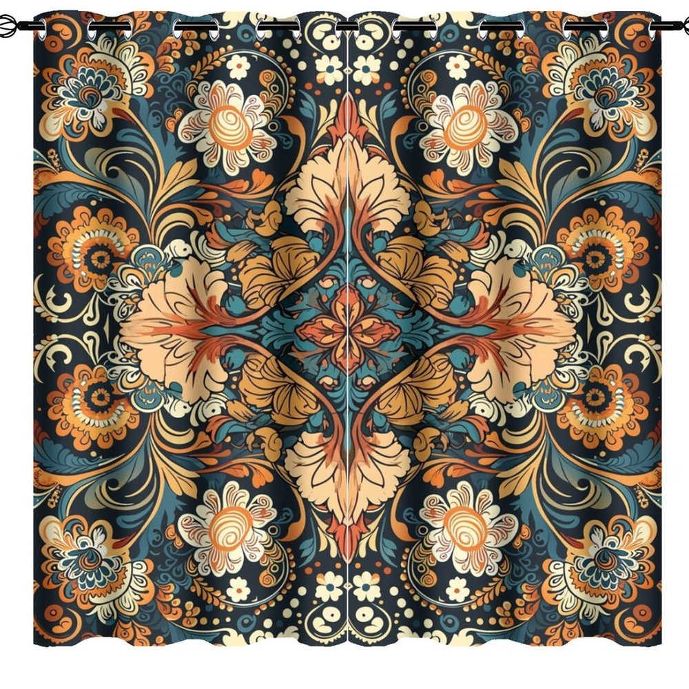 Brebasf Abstract William Morris Floral Blackout Thermal Insulation Curtains,Rustic Aesthetic Art Watercolor Spring Floral Theme Room Darkening Top Grommets Curtain-2 Panels 84" L x 42" W