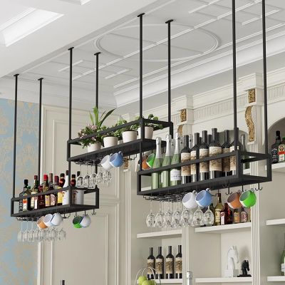 Hanging Wine Glass Rack, Ceiling Kitchen Bar Shelf, Adjustable Height, Metal Floating Wine Glass Holder, Decorative Display Storage Shelving, Metal Stand For Plants Flower ( Size : 60x25x21cm )