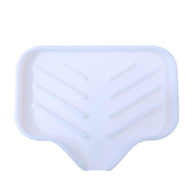 ACUIF Silicone Soap Dish with Drain Spout,Bathroom and Kitchen Sink Organizer,Sponge Holder,Dish Soap Tray,Faucet Drying Mat Soap Dispenser Countertop Storage Tray for Scrubber,Bottle,Cup,Short White