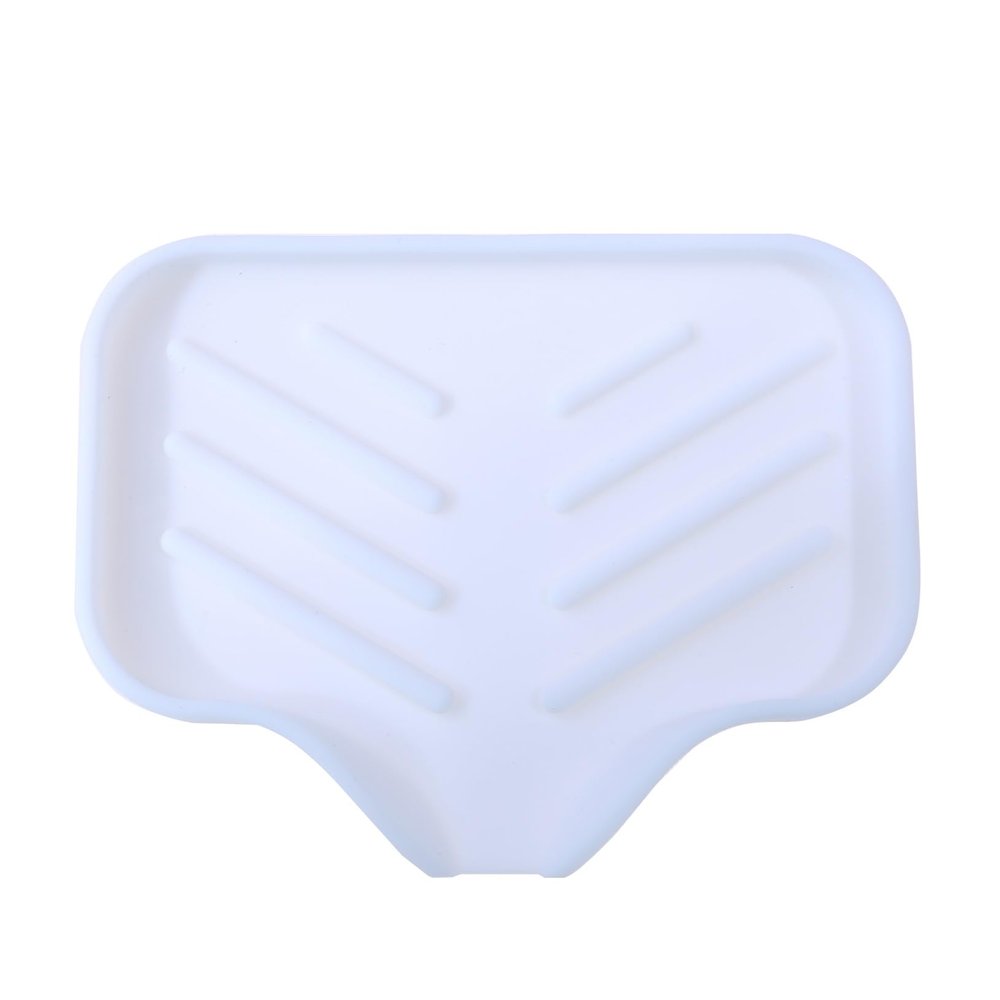 ACUIF Silicone Soap Dish with Drain Spout,Bathroom and Kitchen Sink Organizer,Sponge Holder,Dish Soap Tray,Faucet Drying Mat Soap Dispenser Countertop Storage Tray for Scrubber,Bottle,Cup,Short White