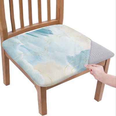 ZOE GARDEN Gradient Marble Chair Seat Covers for Dining Room Stretch Chair Seat Covers Set of 1, Chair Seat Protector Cushion Slipcovers for Kitchen Restaurant Office Modern Ombre Teal Turquoise Gold