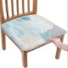 ZOE GARDEN Gradient Marble Chair Seat Covers for Dining Room Stretch Chair Seat Covers Set of 1, Chair Seat Protector Cushion Slipcovers for Kitchen Restaurant Office Modern Ombre Teal Turquoise Gold view 1