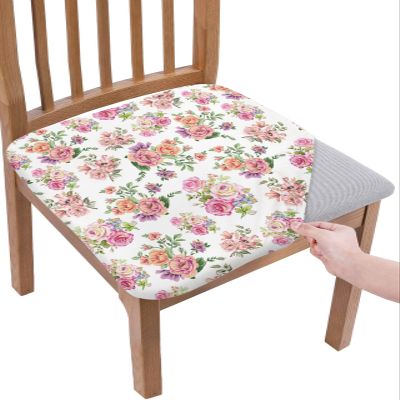 Colorful Flowers Chair Seat Covers for Dining Room Stretch Chair Seat Covers Set of 4, Chair Seat Protector Cushion Slipcovers for Kitchen Restaurant Office Watercolor Flower Retro Leaves Plant