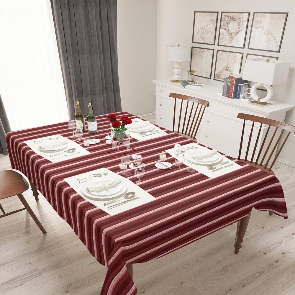 Abstract Red Tablecloth Waterproof for Round/Rectangle/Oval/Square Tablecloth 52x70 in Table Cloth Cover for Fall Baby Shower Christmas Wedding Party, Contemporary Minimalist Gradual Lines