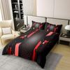 Red Black Honeycomb 100% Duvet Cover Full Size 3 Pcs Modern Simple Geometric Grid Bedding Set for Kids Teens Adults Abstract Stripes Lines Decor Comforter Cover with 2 Pillowcases(No Comforter) view 3