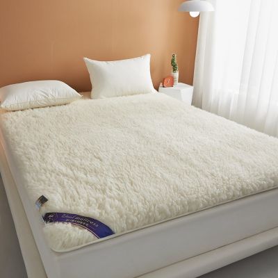 XHCTNN Wool Fleece Fitted Mattress Cover Pad with Straps - Breathable Lamb Folding Wool Mattress Protector Pure Wool Bed Topper(White,59 * 75")