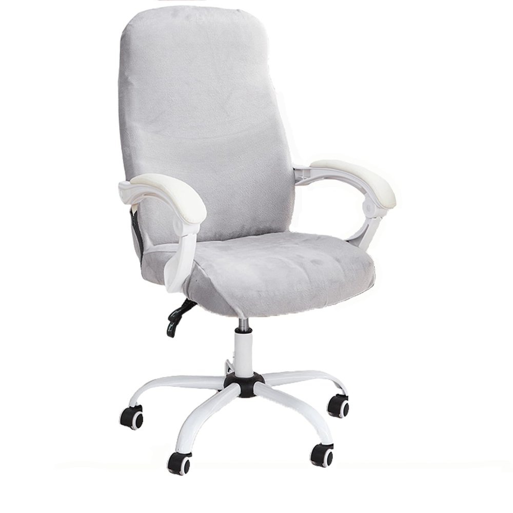 BUniq Plush Stretch Computer Office Chair Cover,Removable Stretchable Universal Desk Chair Covers Rotating Chair (NOT Chair)Solid Color Spandex Slipcover Protective, (S,Grey)