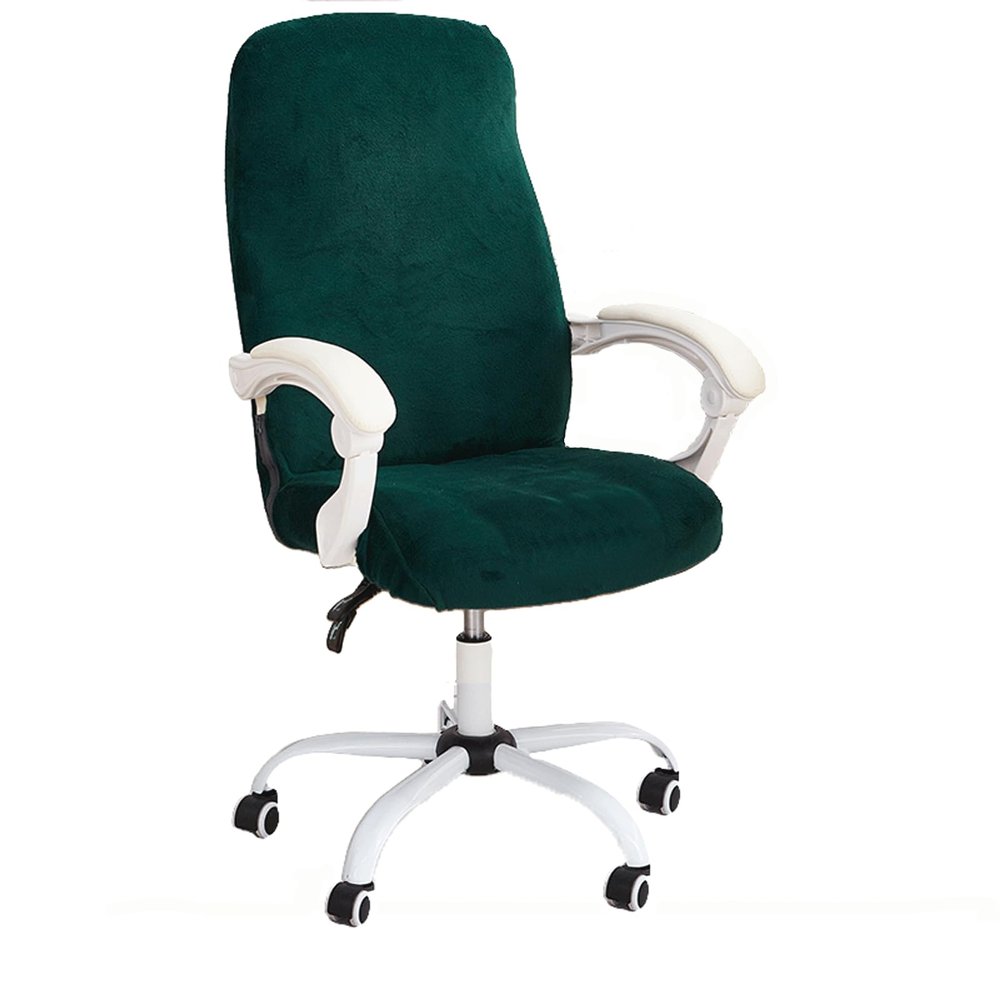 BUniq Plush Stretch Computer Office Chair Cover,Removable Stretchable Universal Desk Chair Covers Rotating Chair (NOT Chair)Solid Color Spandex Slipcover Protective, (M,Green)