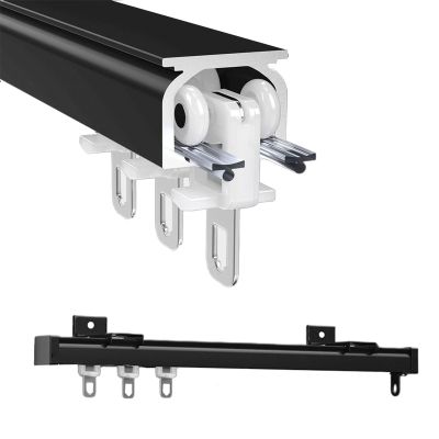 Ceiling Mount For Curtain Rail With Track Curtain System, Ceiling/Wall Mount Curtain Rail, Aluminium Alloy Ceiling Track For Curtains, For RV, Bay Window, Room Divider ( Color : Black , Size : 2.5m/8f