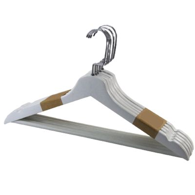10 Pack White Wooden Hangers, Extra Smooth Finish Suit Hangers, Precisely Cut Notches and Chrome Hook Clothes Hangers for Shirt Coat Jacket Dress