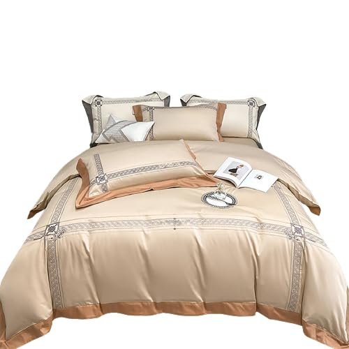 Double Bedding Sets Duvet Cover 4 Pcs Sets King Size Luxury Fluffy Comfy Soft Warm Skin- Friendly Long-Staple Cotton with Zipper Closure and Pillow Case White Gray (Orange King)