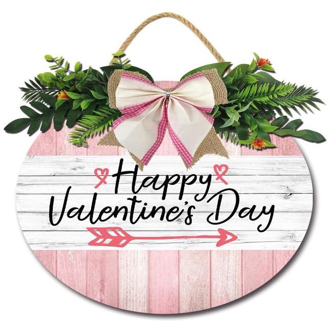 Sokomurg Valentines Day Door Sign Valentine's Day Wooden Hanging Sign Happy Valentine's Day Wreath Sign Valentine's Day Front Door Hanging Sign for Valentine's Day Home Window Door Wall Outdoor Decor