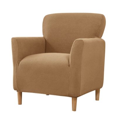 Banquet Armchair Slipcovers, Stretch Chair Slipcover with Arms, Anti Slip Armchairs Single Sofa Covers, Removable Soft Jacquard Arm Chair Cover, Furniture Protector for Living Room(Light Coffee,1pc)