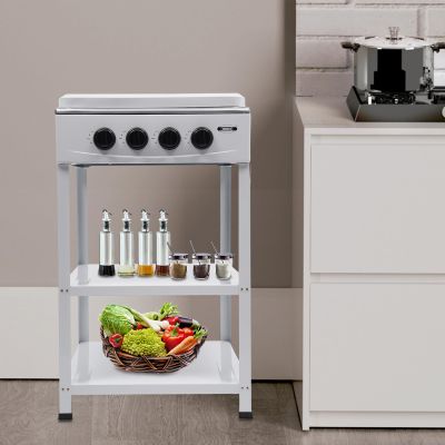 DUTTIETY Gas Stove Commercial Restaurant Kitchen Stand Portable Stove 4 Burner with Support Leg Stand and Wind Blocking Cover Adapter Manual Ignition Camping Stove White/Black (White)