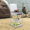 DUTTIETY Gas Stove Commercial Restaurant Kitchen Stand Portable Stove 4 Burner with Support Leg Stand and Wind Blocking Cover Adapter Manual Ignition Camping Stove White/Black (White) view 3